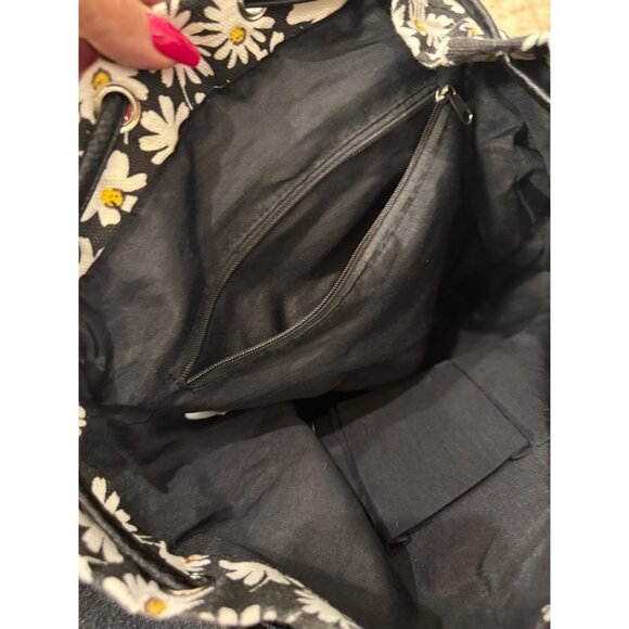 Daisy-Print Canvas & Faux Leather Backpack With Adjustable Straps & Buckle Closu - Picture 7 of 10